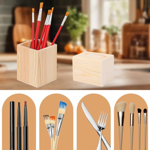 IHDYPPEW 24 Pack Square Unfinished Wooden Pencil Holder, 3 x 3 x 4 Inch Wood Pencil Cup Holder, Wood Crafts Pencil Cup for Desk, Office, DIY Project