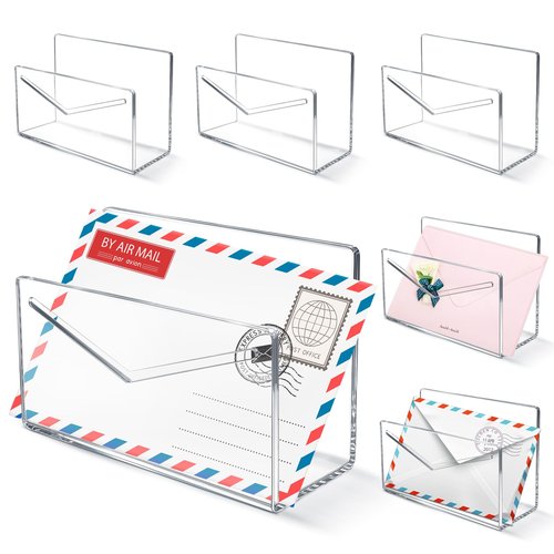 juciasouul 6 Pcs Acrylic Mail Holder, Clear File Letter Organizer, Vertical Envelope Mail Holder, Mail Organizer Countertop Bill Holding Sorter for Desk, Home, Office, School