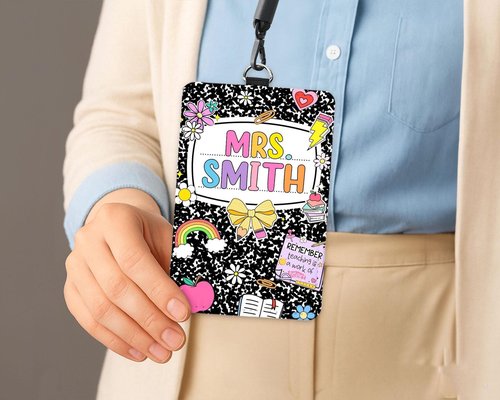 Personalized Composition Book Teacher Lanyard with ID Holder, Teachers Appreciation Gifts, Teachers Must Haves, Back to School Gifts, Teacher Badge Holder, Lanyard Accessories for Women Work Office