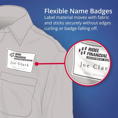 Avery Name Badge Labels - Flexible Laser/Inkjets - White with Blue Border - 2 1/3" x 3 3/8" - 400 Labels