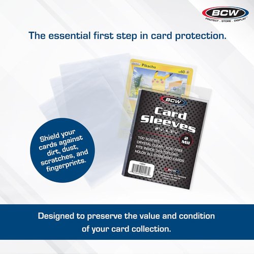 BCW Standard Card Sleeves - Crystal Clear, Acid-Free Protection - 2-5/8" x 3-5/8" | 100 Packs (10,000ct Total)