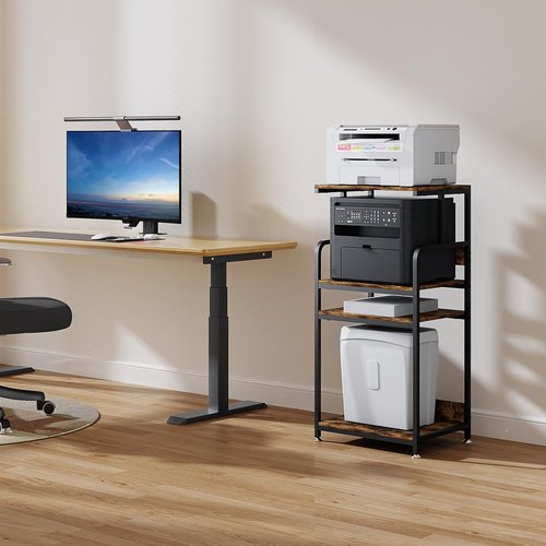 4 Tier Printer Stand with Storage Shelf, Large Tall Printer Table for Home Office, Movable Printer Cart with Industrial Wheels for Paper Shredder Scanner Fax Heat Press Small Space (Rustic Brown)