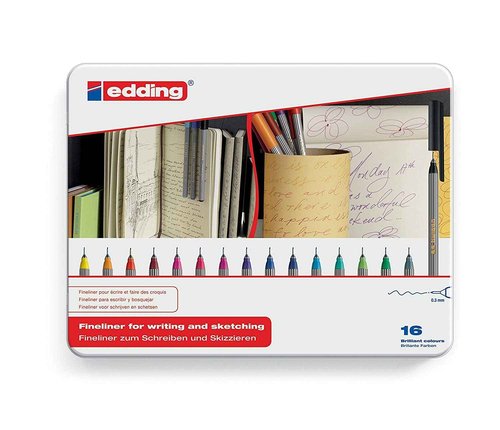 edding 55 Fineliner, 16pcs, Multi-Colored Pens - 0.3mm Fine Point for Precise Writing and Drawing - Ideal for Office Supplies, School, Journals, Planners, Scrapbooks, and Art - Made in Germany