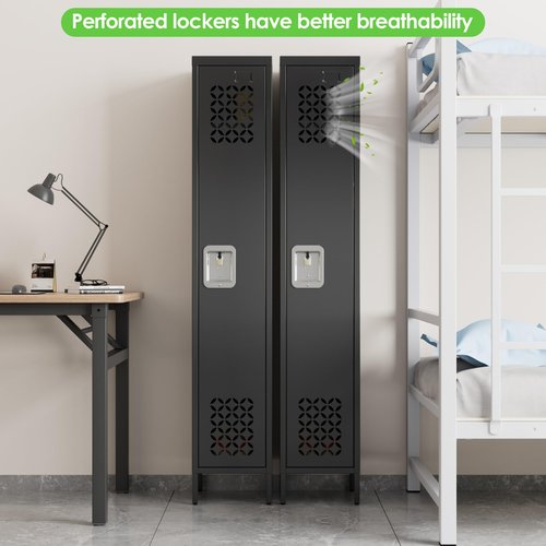 SUPEER 1 Door Metal Locker with Adjustable Shelves and 3 Hooks,Metal Lockers for Employees for Gym,School,Office,Home,Garage,Assembly Required,Black