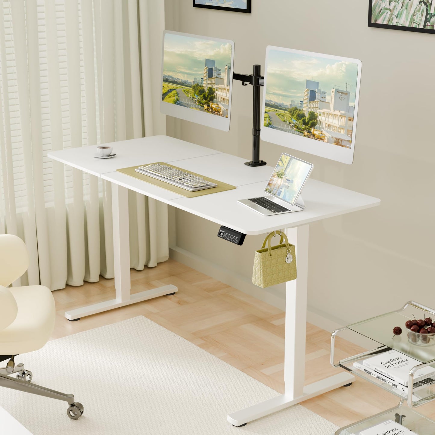 ERGOMAKER 55" Electric Standing Desk, Adjustable Height, Sit Stand Up Desk for Home Office & Computer Workstations, Memory Controller, White