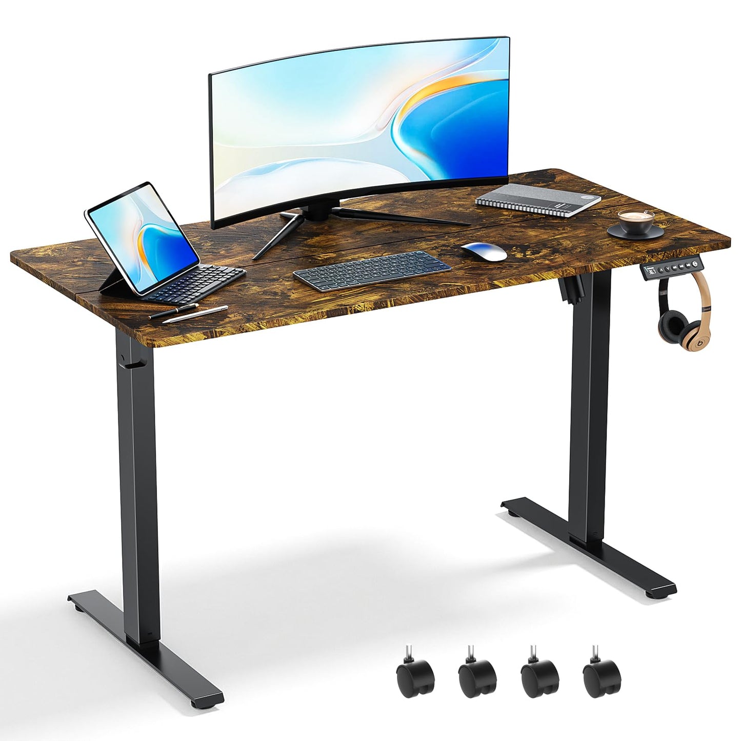 VVENACE 55x24 in Electric Standing Desk,Adjustable Height with Wheels,Brown