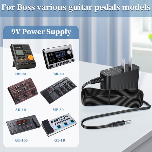 9V Charger for Boss Guitar Pedal Power Supply Compatible with Boss PSA-120S ME-80 ME-70 ME-25 ME-50B GT-100 GT-1 GT-10 AD-10 BR-80 BR-600 DB-88 DB-90 CE-2B RE-20 RC-1 RC-3 Guitar Pedal Power Adapter