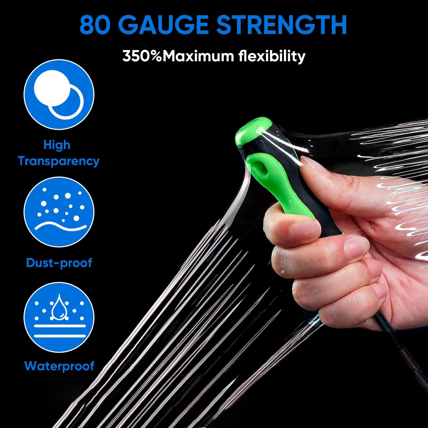 TICONN Stretch Wrap Stretch Film Roll, 1000ft Industrial Strength 5 inch Wide Clear Plastic Wrap with Handles for Pallet Wrapping Shipping Moving