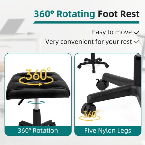 Tall Foot Stool Adjustable Leg Rest Real Leather Footrest with Wheels for Office Desk & Gaming Chairs - Ergonomic Footrest and Office Chair Foot Rest with Thick Padding