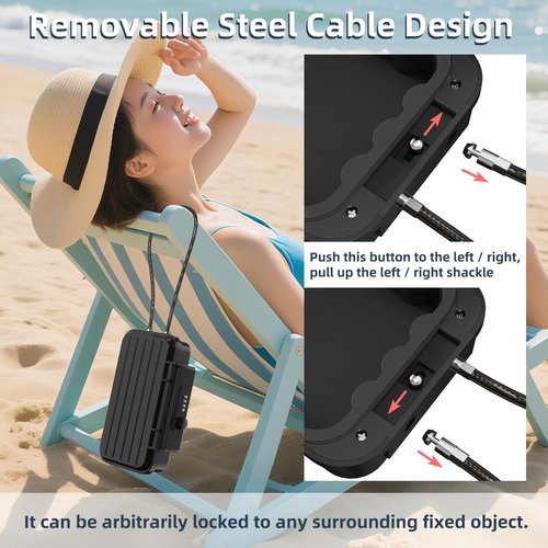 Piclafe Portable Small Lock Box, Waterproof Beach Travel Lock Box, 4-Digit Combination Lock Box with Removable Chain for Travel, Beach, Hotel, Dormitory, Home and Office