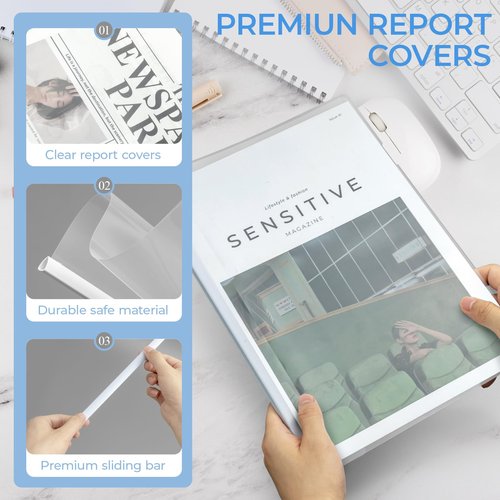 M&G 10 Pack Report Covers with Sliding Bar, 70 Sheet Presentation Folders,10mm Clear Report Folder for A4 and Letter Size Paper,8.7X 12.2inch