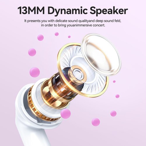 Wireless Earbuds Bluetooth Headphones 5.3 Stereo 50 Hour Playback Ear Buds with LED Display and with 4 ENC Noise Cancelling Mic Wireless Earphones, for Phone, Tablet, Laptop, Sports, Rose Gold