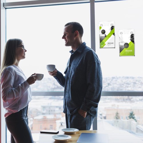 Thyle 2 Pcs Acrylic Brochure Holder with Suction Cups Wall Mount 7.4 x 4.2 Inch Window Clear Plastic Pamphlet Organizer Flyer Display Rack for Trifold Page Booklet Sticker Marketing Office Retail Shop