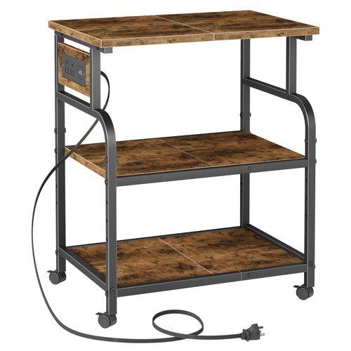 YAOHUOO 3 Tier Large Printer Stand with Power Outlet/Adjustable Storage Shelf, Rolling Cart with Wheels, Printer Table for Home Office 3D Printer/Heat Press/Laster, 22"×15" Rustic Brown