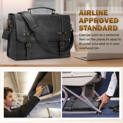 RAINSMORE Mens Messenger Bag 17 Inch Waterproof Vintage Leather Laptop Briefcase Large Laptop Bag Satchel Bag Computer Shoulder Bag for Office Business Travel College,Brown