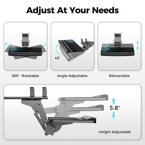 EUREKA ERGONOMIC Keyboard Tray Height Adjustable, Swivel Tilt Computer Keyboard Drawer Under Desk, 25x9.13'' Sliding Keyboard & Mouse Platform with Mouse Pad for Typing, Black