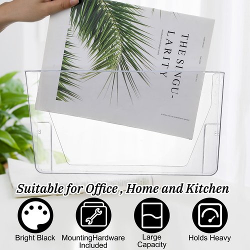 Tenceur 12 Pcs Plastic Single Pocket Wall Mount File Holder with Double Sided Adhesive Tape and Screws Wall File Hanging Folder Letter Paper Mail Organizer for Office Home Classroom (Clear)