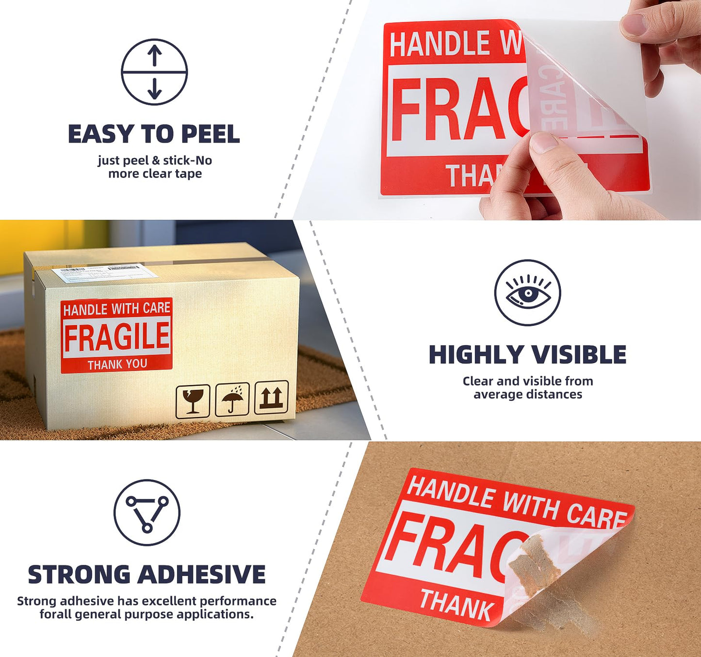 4 x 6 Inch Fragile Stickers Handle with Care 500 Permanent Adhesive Fragile Stickers for Shipping Moving Glass Fragile Labels (1 Roll, 500 Labels)
