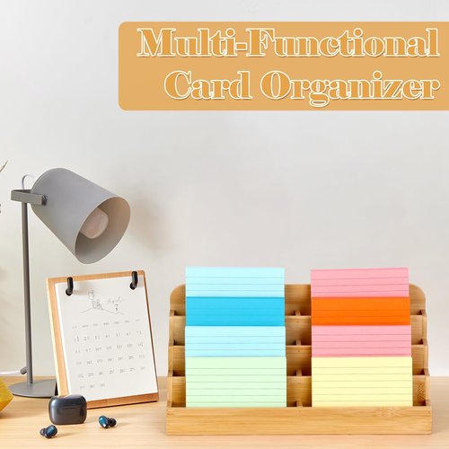 SHIQIKEJIPTY 4 Tier Index Card Display Holder 3x5 Inch Index Card Organizer Wood Sticky Note Holder Business Card Display Stand 8 Pockets for Desktop 600 Sheets Capacity 11X5X5 Inch