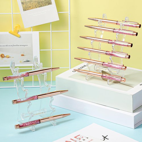 Marspark 10 Pcs Plastic Pen Holder Stand 6 Slots Pen Display Stand Eyebrow Pen Stand Make up Brush Holder Horizontal Pen Display Brush Rack Organizer for Home Office Use (Clear)
