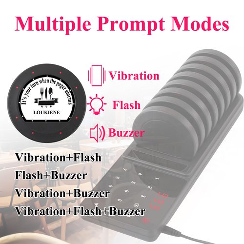 LOUKIENE Restaurant Pager System, 10 Pagers, Wireless Coaster Beepers Guest Customer Queue Pagers for Food Truck Church Nursery Clinic Coffee Shop Restaurants Bar with Vibration Flash Buzzer