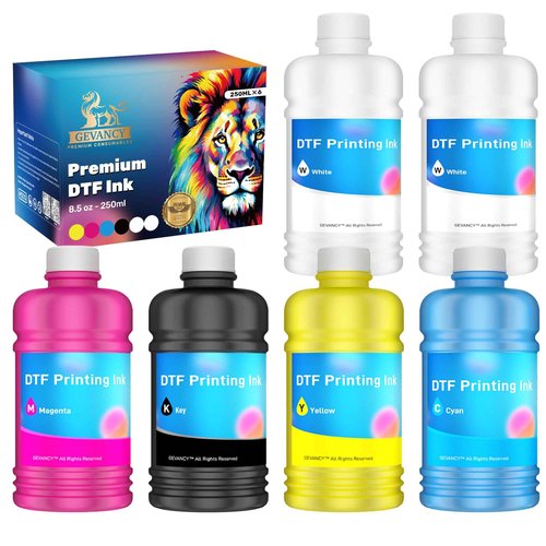 GEVANCY® DTF Ink Set, 1500ML Upgraded Anti Sedimentation Formula Premium Transfer Ink for DTF Printer Refill Compatible with XP600 I1800 F1080 DX5 DX7 8550 and More (6 x 250ml, 51oz)