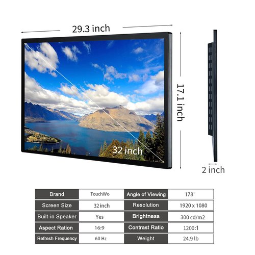TouchWo 32 inch Interactive Touchscreen Monitor, Smart Board with 16:9 Display 1080P, Android 11 Touchscreen Electronic Whiteboard for Office and Classroom, RAM 2G & ROM 32G