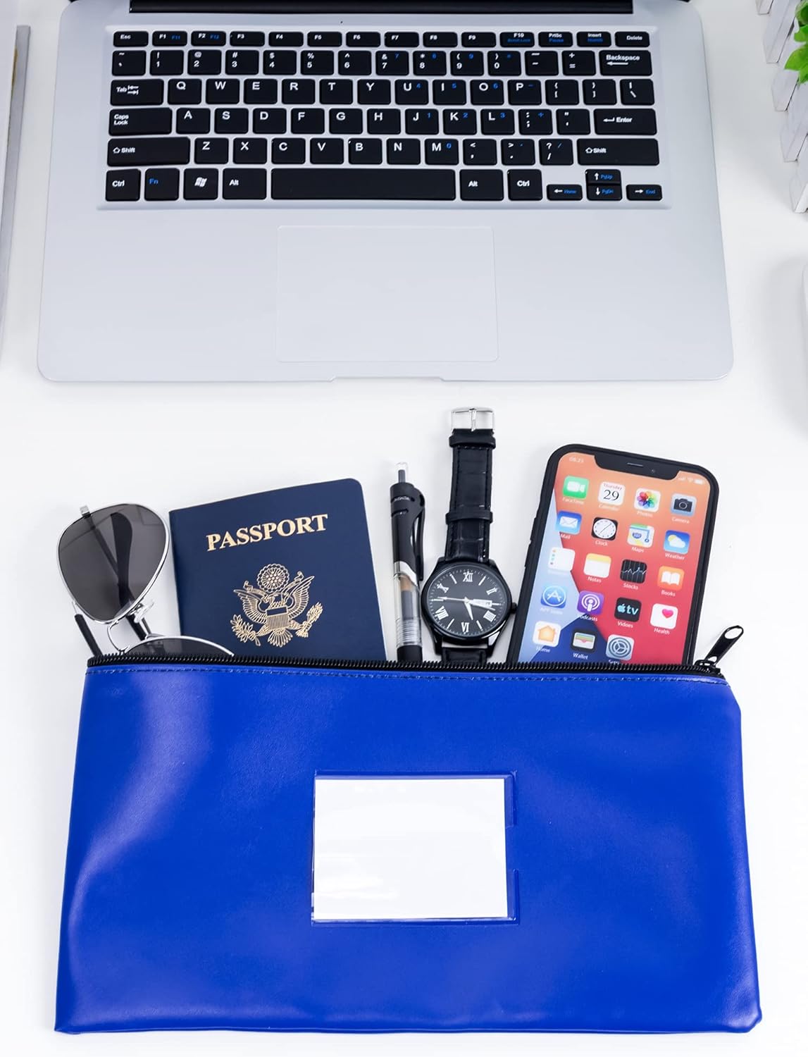 SMARTAKE 10-Pack Money Bags - Zippered Leather Wallet Pouches for Cash, Coins & Cosmetics | 11.5 x 6.2 Inches (Blue)