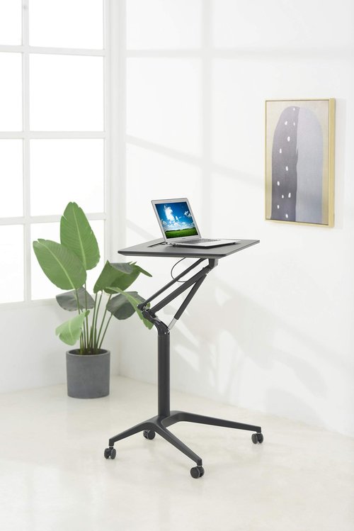 ApexDesk Mobile Pneumatic Laptop Rolling Desk 28” Wide Desktop 33.5” to 45.5” Height Adjustable Sit-to-Stand Ergonomic Design with Tablet Slot & Lockable Wheels for Office & Classroom