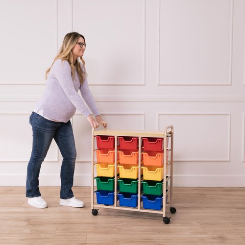 ECR4Kids Mobile Organizer with 15 Storage Bins, Storage Cart, Sand/Assorted