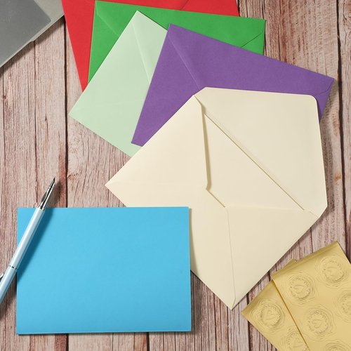 Skiennix A7 Colorful Envelopes - 50 Pack with Blank Heavy Cardstock & Gold Stickers | Perfect for Invitations, Weddings, Birthdays