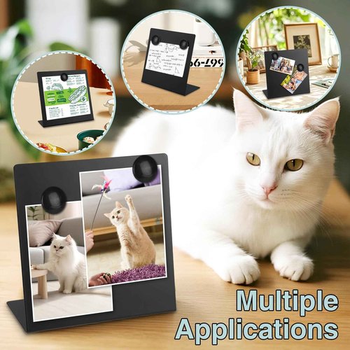 4 Pcs Magnetic Bulletin Board with Stand, 8x8inch Magnetic Display Board, Metal Tabletop Memo Board, Black Message Board with 8 Magnets for Home Kitchen School Office