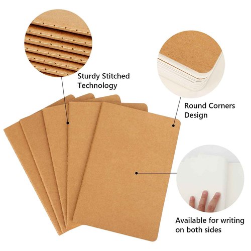 EUSOAR Blank Paper Notebook, 36pcs A5 5.5"x8.3" 60 Pages Soft Cover Kraft Subject Journal Diary Notebooks, Writing Note Pads Sketchbook Memo Composition, for School Office College