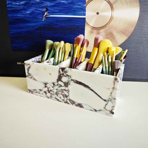 5-Tier Marble Desktop Organizer for Office & Beauty Tools - Stackable Makeup Brush Storage, Coffee Accessories Holder with Natural Stone Pattern, Multi-Layer Countertop Tray