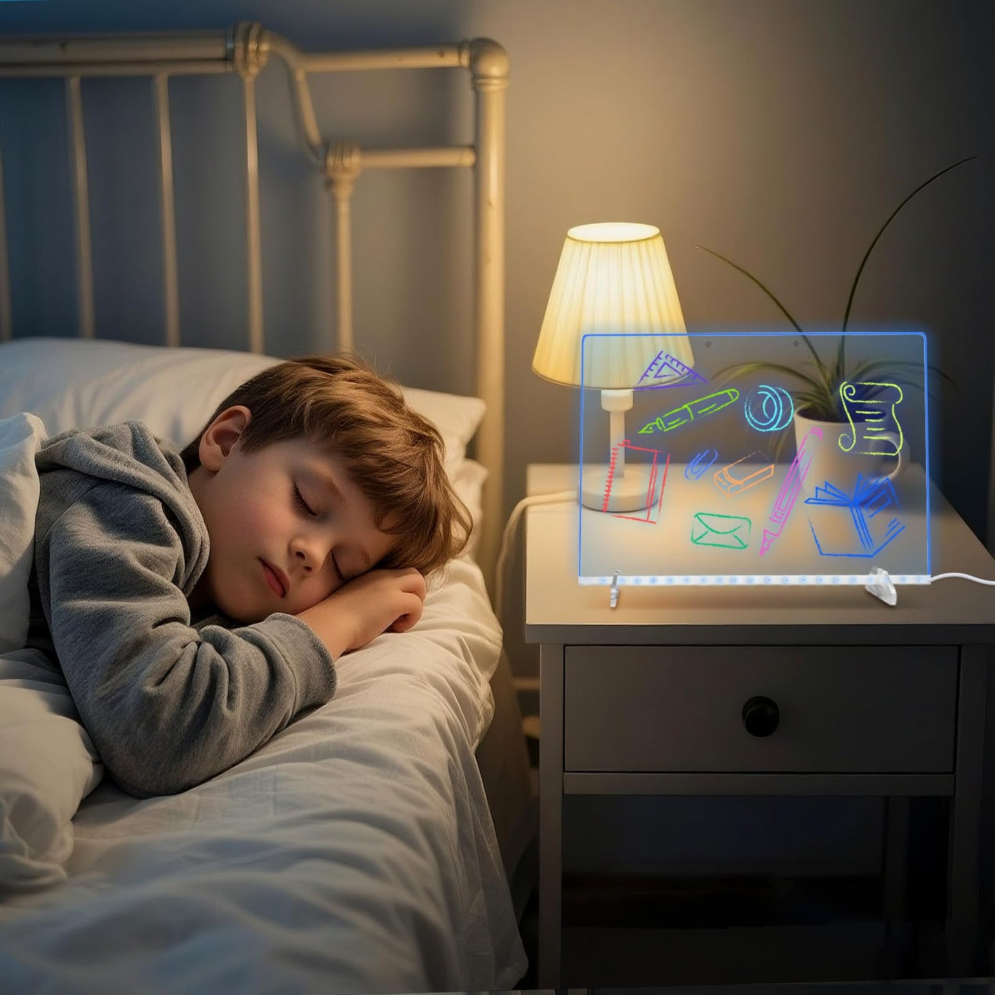 Lumiboard Led Drawing Board with 8 Colors, 13"x10" Acrylic Message Boards with 13 Light Effects, Glow Doodle Board Gifts for Kids for Easter Halloween Christmas Birthday Gifts Presents