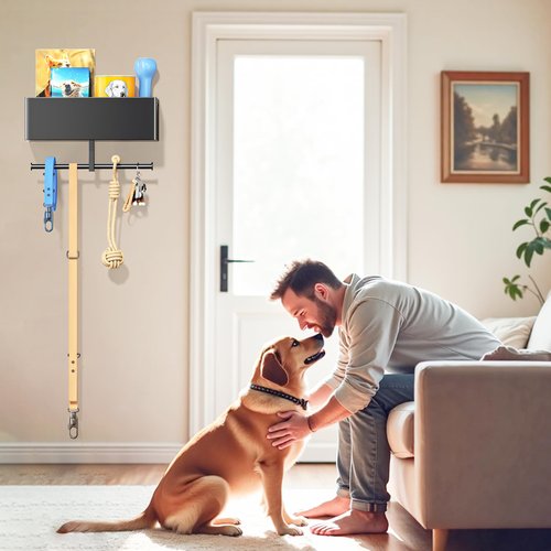 Dog Leash Holder for Wall, Dog Leash Hooks, Leashes Hangers for Pet Stuff Organizer, Dogs Leashes Shelf Organizer, Key Holder Wall Mount, Dog Accessory Storage Rack for Pet Collar, Poop Bag, Toy, Mail