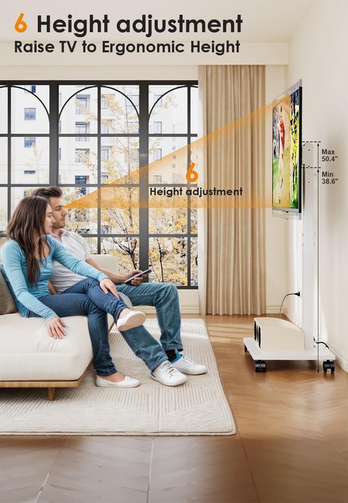 Neothm Heavy-Duty Rolling TV Stand for 32-75 Inch TVs - Mobile TV Cart with 60° Swivel, Height Adjustable, Portrait/Landscape Rotation & Tilt Function | 88 lbs Capacity for Living Room & Outdoor Use