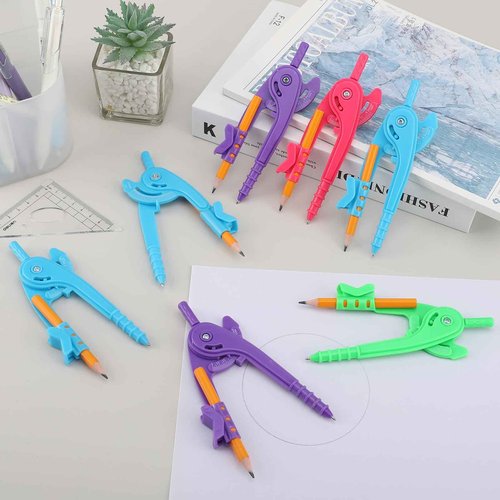 60 Pieces Compass Geometry Tool Multicolour Math Compass Drawing Compass for Geometry Plastic Geometry Compass with Pencil for Student Classroom School Office Drafting Art Drawing (4 Colors, 60 PCS)