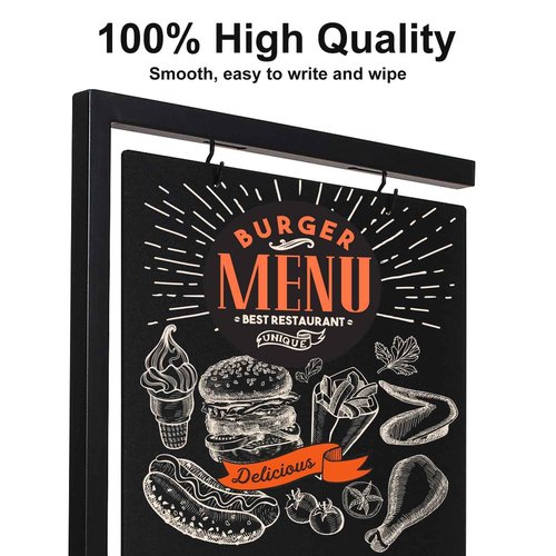 Pubell Chalkboard Signs with Stand, 43" x 18" Black Metal Easel, Double-Sided Hanging Outdoor Chalkboard Sign for Cafe Bar, Bistro, Florist, or Wedding