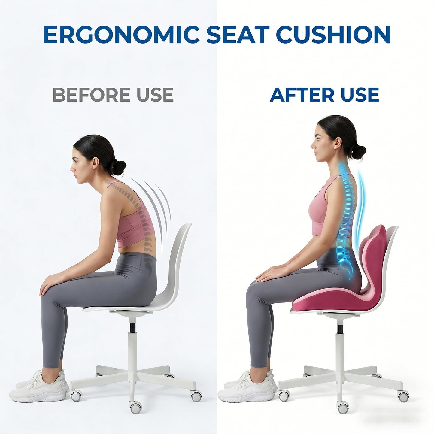 Ergonomic Seat Memory Foam Support Cushion for Back, Car Seat Back Support Cushion for Sciatica Tailbone Pain, Office Desk Chair Car Travel Seat Cushion (Pink)