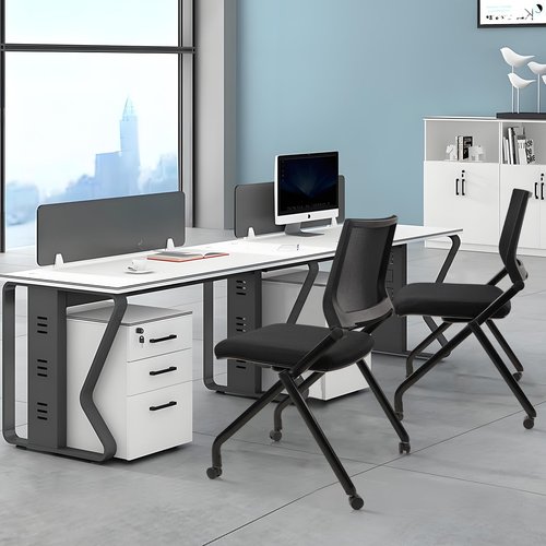 CLATINA Stackable & Foldable Chairs with Wheels, Reception Guest Chairs with Lumbar Support, Ergonomic Mesh Back Folding Chair for Office Meeting Schools Training Conference Waiting Room, Black
