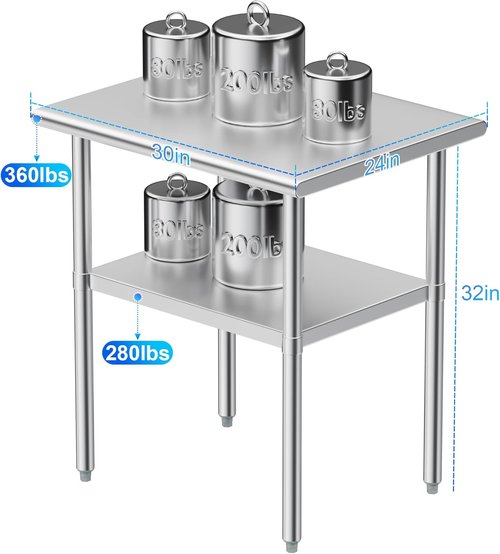 Regine Stainless Steel Prep Table - Heavy Duty NSF Commercial Work Table with Adjustable Under Shelf | 24x30in