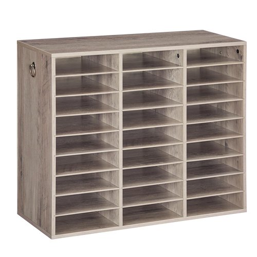 HOOBRO Literature Organizer, 27 Compartments Wooden Mail Organizer, Countertop Literature Sorter with Adjustable Shelves for Home, Office, School, Student Mailbox for Classroom, Greige BG27WF01