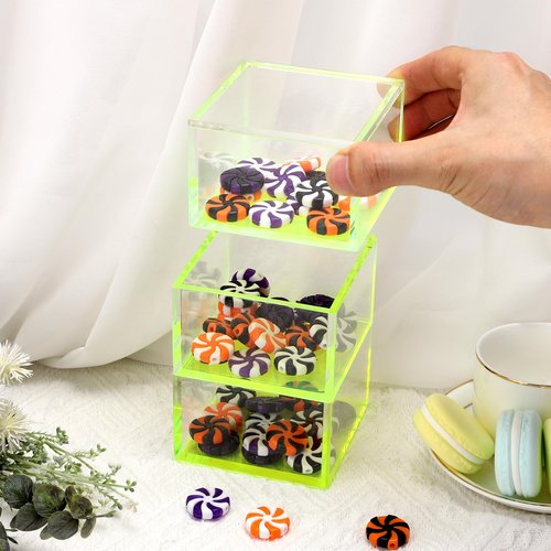 Acrylic Paper Clip Holder Stackable Paperclip Holders with Lid for Desk Small Office Supply Storage Boxes, Pack of 3, Neon Green