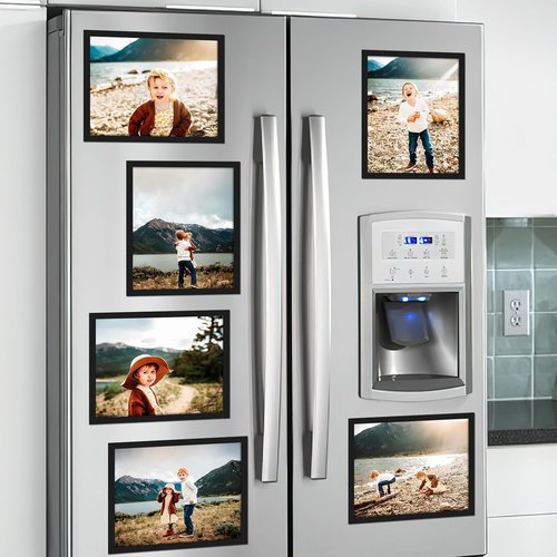 CRUGLA Magnetic Picture Frames - 30 Packs of 8x10 Self-Adhesive Black Photo Frames for Refrigerator