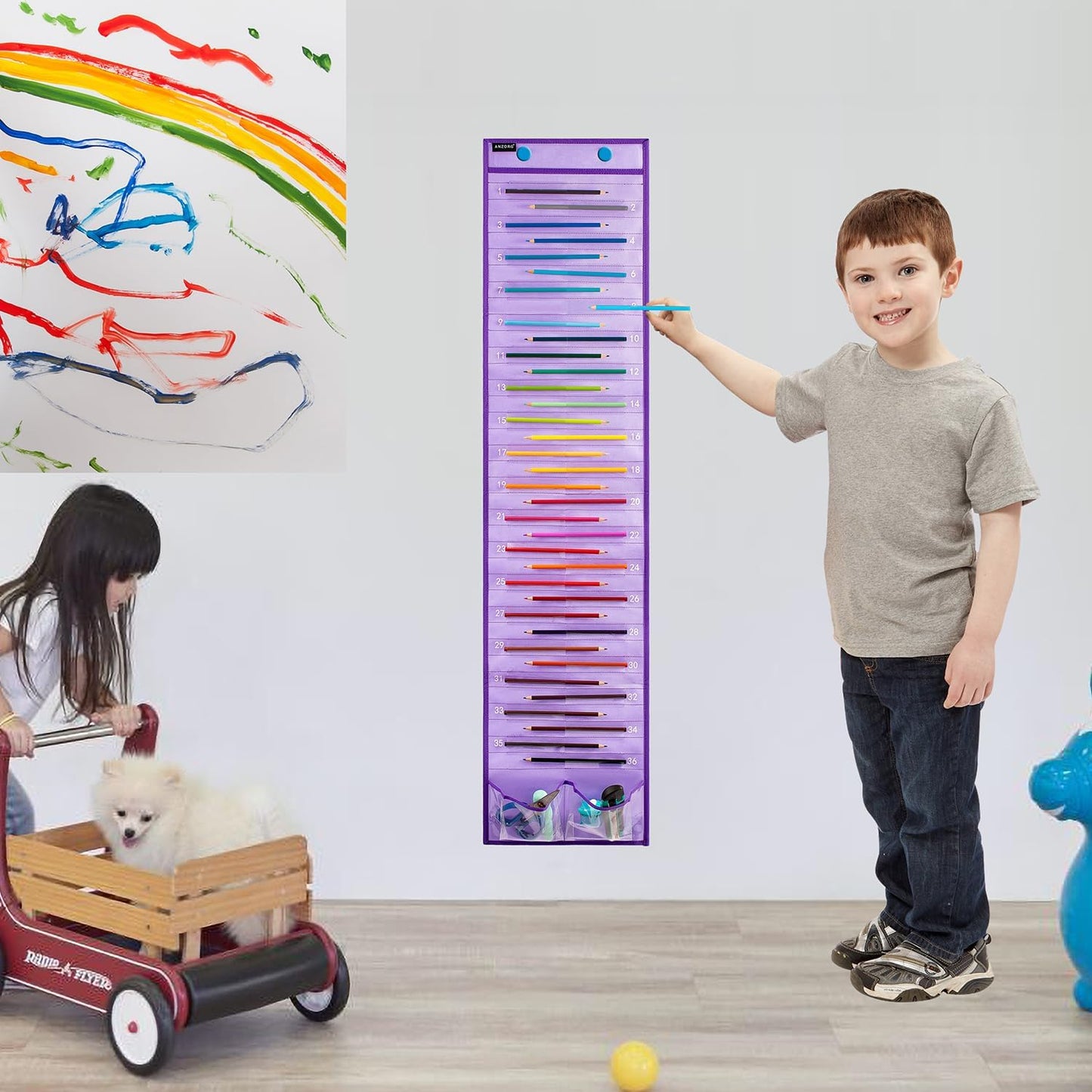 Skiennix Hanging Pencil Holder - Classroom Organizer with Numbered Pockets | 2 Pack - Purple