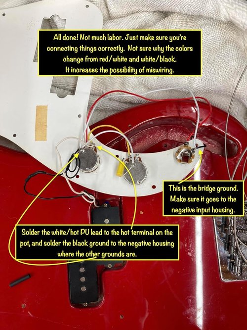SAPHUE PB Bass Wiring Harness Prewired Kit for Precision Bass Guitar Big 250K Pots 1 Volume 1 Tone Jack
