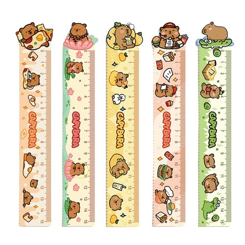 Capybara | 15cm Cute Cartoon Ruler Set - 5 Pcs Acrylic Straight Measuring Rulers for Kids & Journals