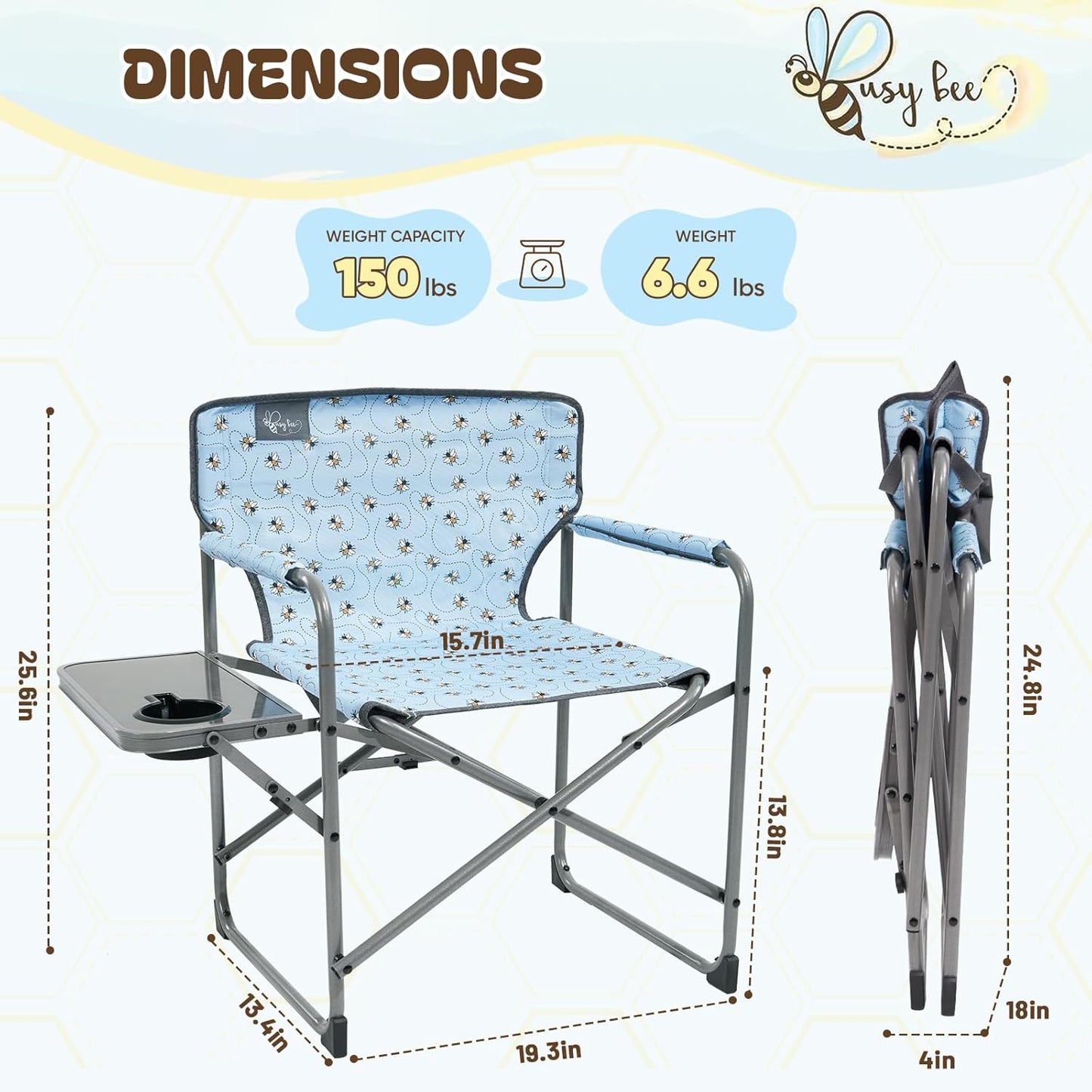 Busy Bee Kids Camping Chair - Oversized Folding Chair with Cup Holder | High Back, Supports 150 Lbs