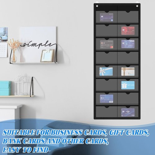 AmazingSpark 2 Pack 2 Pack 3'' x 5'' Index Card Holder Sleeve 16 Slot Plastic Organizer Hanging Wall Mount Business Note Cardholder PVC Clear Organizer Pocket for Classroom Office Library Home (black)